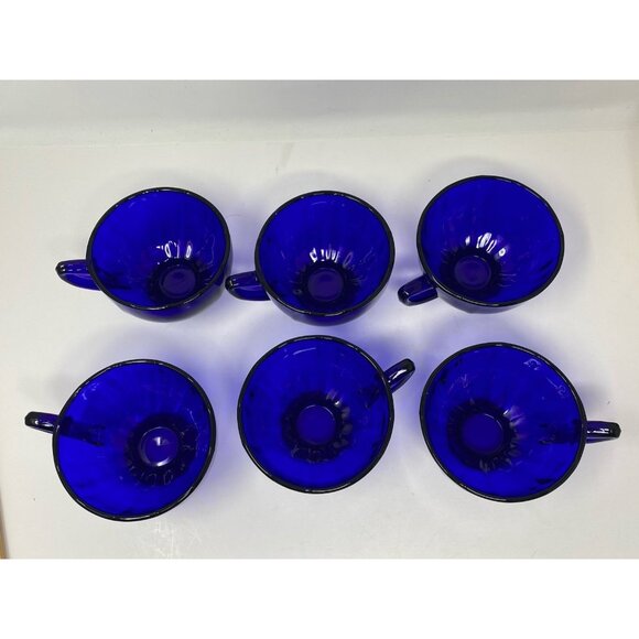 Set Of 6 Vintage New Martinsville Addie Cobalt Blue Glass Coffee Tea Cups 5.5 oz - Picture 3 of 10